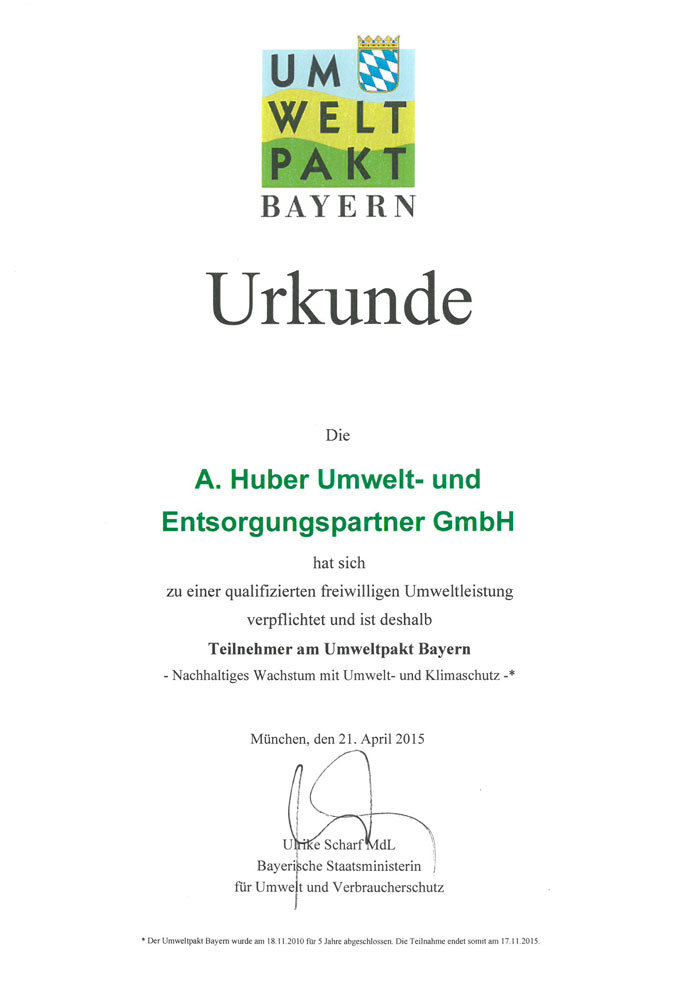 Zertifikat Umweltpakt