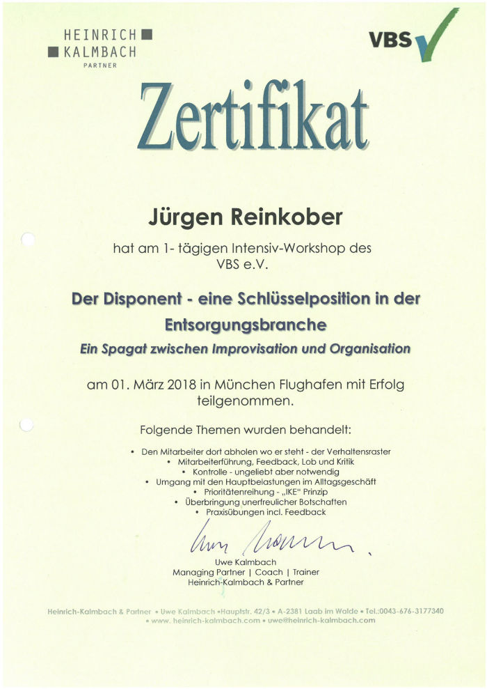 Zertifikat VBS Jürgen Reinkober