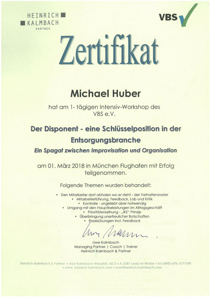 Zertifikat VBS Michael Huber